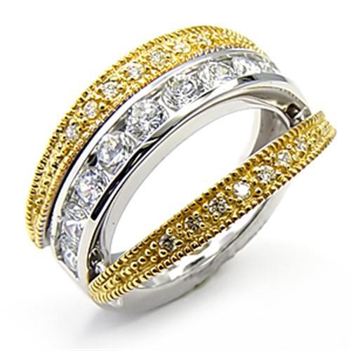 7X164 - Reverse Two-Tone 925 Sterling Silver Ring with AAA Grade CZ  in Clear-0