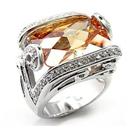 7X180 - Rhodium 925 Sterling Silver Ring with AAA Grade CZ  in Champagne-0