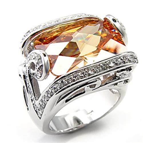 7X180 - Rhodium 925 Sterling Silver Ring with AAA Grade CZ  in Champagne-0