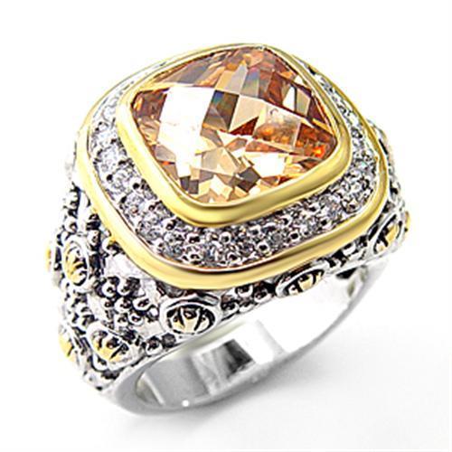 7X181 - Reverse Two-Tone 925 Sterling Silver Ring with AAA Grade CZ  in Champagne-0
