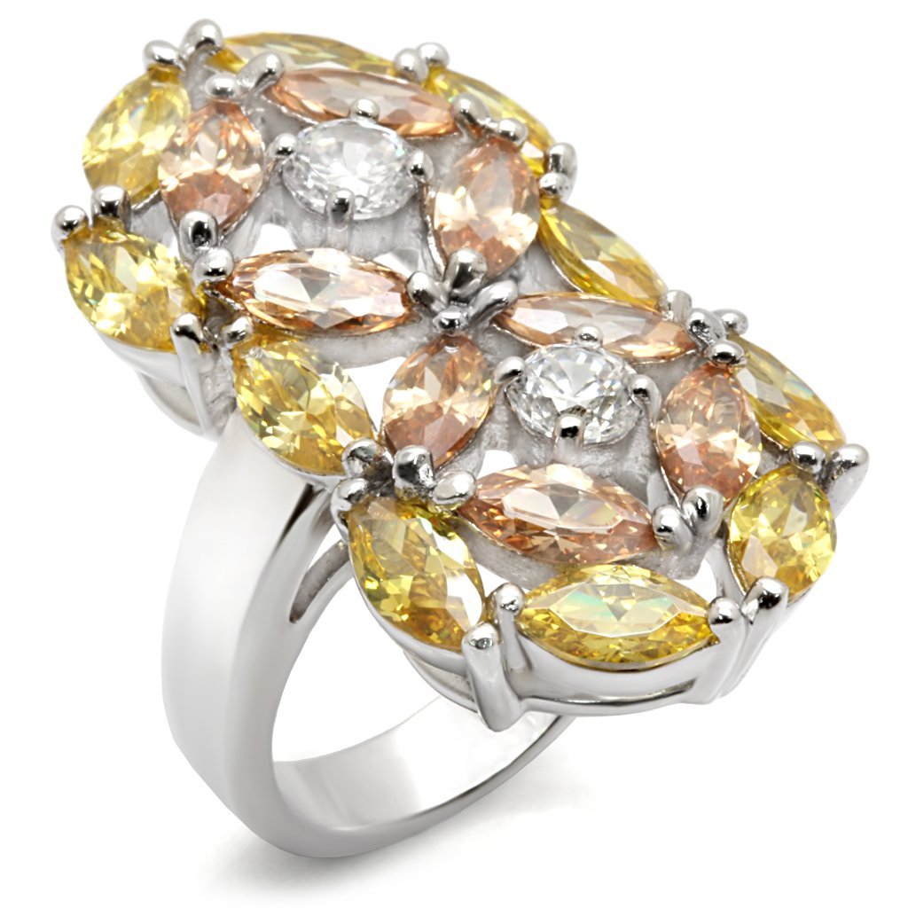 7X190 - Rhodium 925 Sterling Silver Ring with AAA Grade CZ  in Multi Color-0