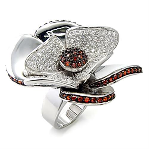 7X191 - Rhodium + Ruthenium 925 Sterling Silver Ring with AAA Grade CZ  in Garnet-0