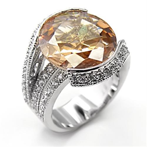 7X192 - Rhodium 925 Sterling Silver Ring with AAA Grade CZ  in Champagne-0