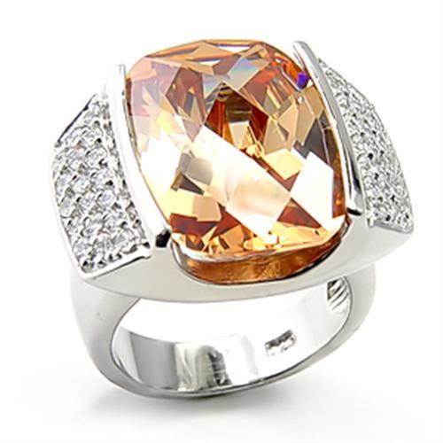 7X194 - Rhodium 925 Sterling Silver Ring with AAA Grade CZ  in Champagne-0