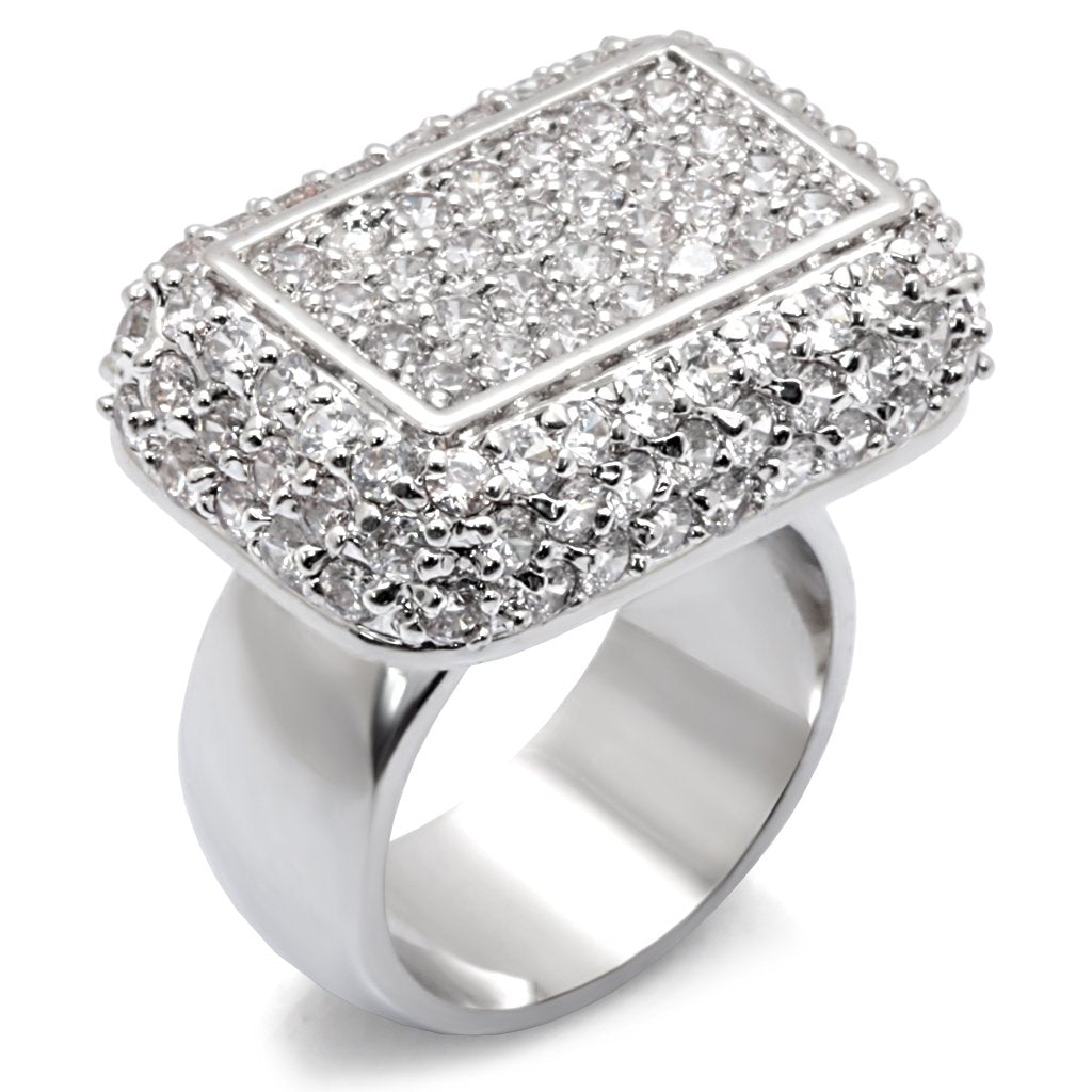 7X196 - Rhodium 925 Sterling Silver Ring with AAA Grade CZ  in Clear-0
