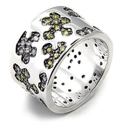 7X229 - Rhodium + Ruthenium 925 Sterling Silver Ring with AAA Grade CZ  in Olivine color-0