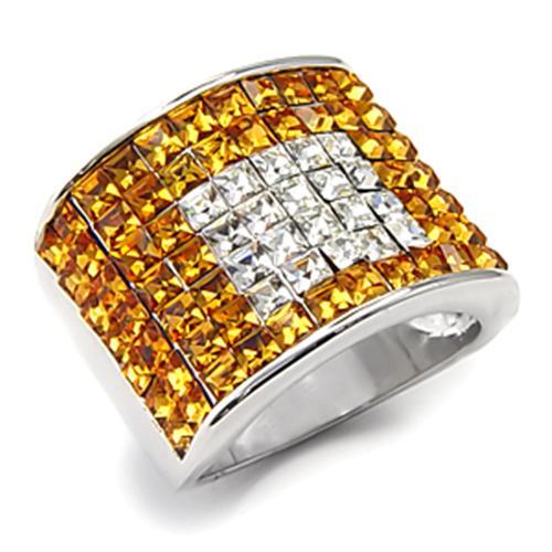 7X242 - Rhodium 925 Sterling Silver Ring with Top Grade Crystal  in Topaz-0
