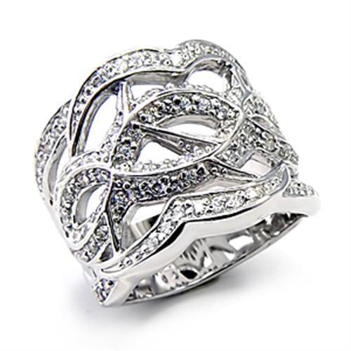 7X268 - High-Polished 925 Sterling Silver Ring with AAA Grade CZ  in Clear-0