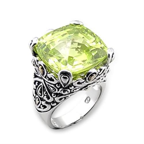 7X314 - Reverse Two-Tone 925 Sterling Silver Ring with AAA Grade CZ  in Apple Green color-0