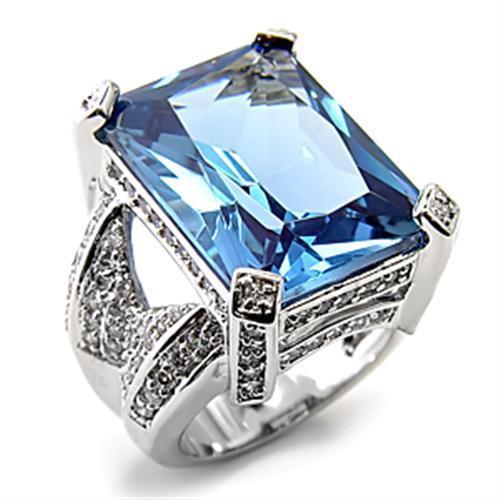 7X315 - Rhodium 925 Sterling Silver Ring with AAA Grade CZ Spinel in London Blue-0
