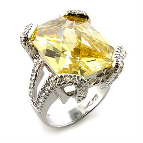7X364 - Rhodium 925 Sterling Silver Ring with AAA Grade CZ  in Citrine Yellow-0