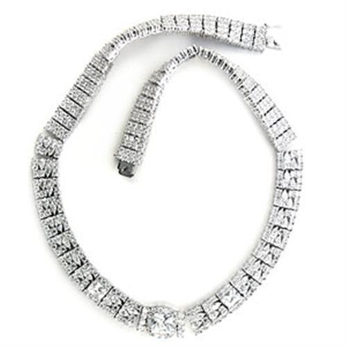 7X410 - Rhodium Brass Necklace with AAA Grade CZ  in Clear-0