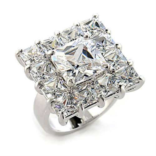 80215 - Rhodium Brass Ring with AAA Grade CZ  in Clear-0