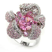 80316 - Rhodium Brass Ring with AAA Grade CZ  in Rose-0
