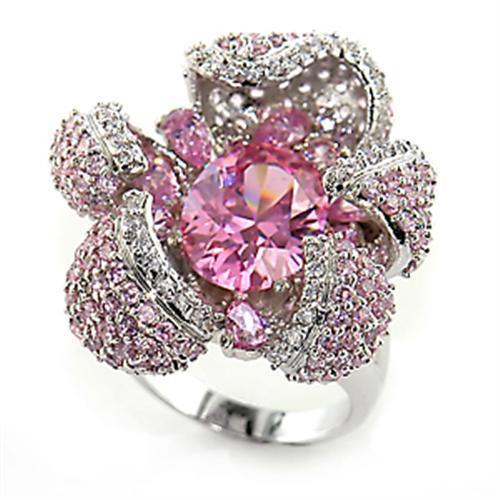 80316 - Rhodium Brass Ring with AAA Grade CZ  in Rose-0