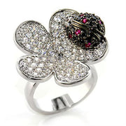 80507 - Rhodium + Ruthenium Brass Ring with AAA Grade CZ  in Multi Color-0