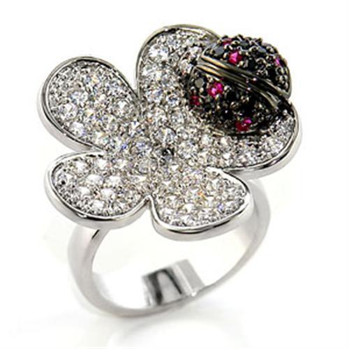 80507 - Rhodium + Ruthenium Brass Ring with AAA Grade CZ  in Multi Color-0