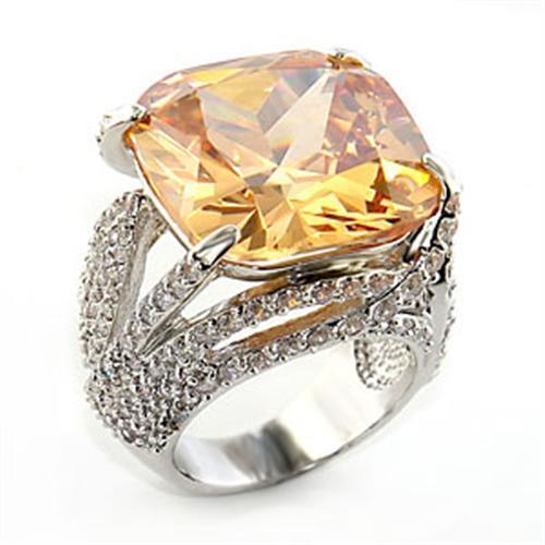 80607 - Rhodium Brass Ring with AAA Grade CZ  in Champagne-0