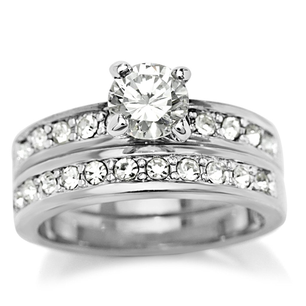 8X002 - Rhodium Brass Ring with AAA Grade CZ  in Clear-0