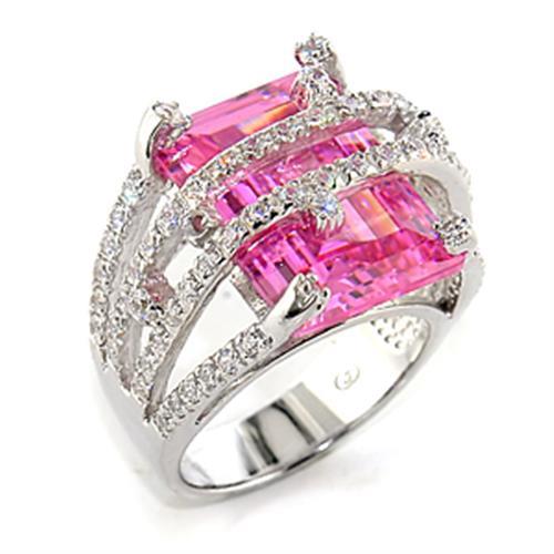 8X013 - Rhodium 925 Sterling Silver Ring with AAA Grade CZ  in Rose-0