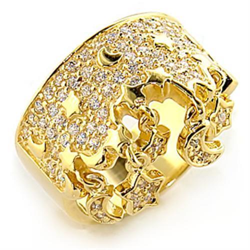 8X014 - Gold 925 Sterling Silver Ring with AAA Grade CZ  in Clear-1