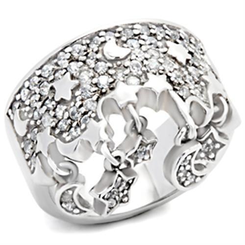 8X015 - Rhodium 925 Sterling Silver Ring with AAA Grade CZ  in Clear-0