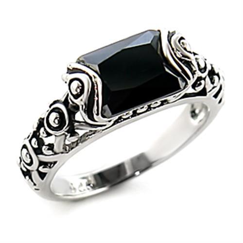 8X066 - Rhodium Brass Ring with AAA Grade CZ  in Jet-0