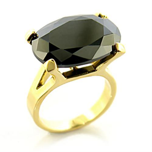 8X100 - Gold Brass Ring with AAA Grade CZ  in Jet-0