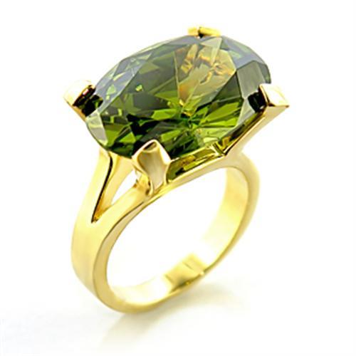 8X101 - Gold Brass Ring with AAA Grade CZ  in Olivine color-0