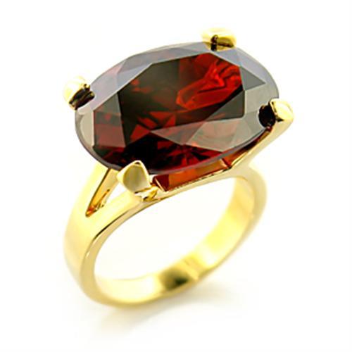 8X102 - Gold Brass Ring with AAA Grade CZ  in Garnet-0