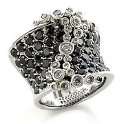 8X139 - Rhodium Brass Ring with AAA Grade CZ  in Jet-0