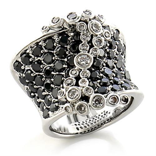 8X139 - Rhodium Brass Ring with AAA Grade CZ  in Jet-0