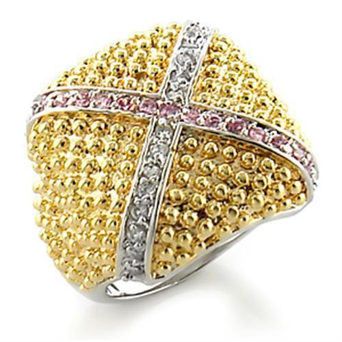 8X144 - Gold+Rhodium Brass Ring with AAA Grade CZ  in Rose-0