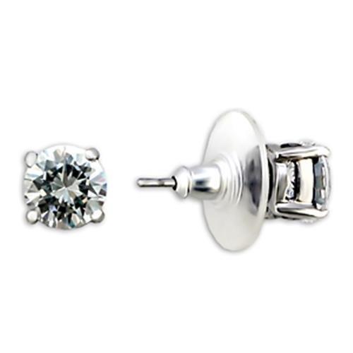 8X163 - Rhodium Brass Earrings with AAA Grade CZ  in Clear-0