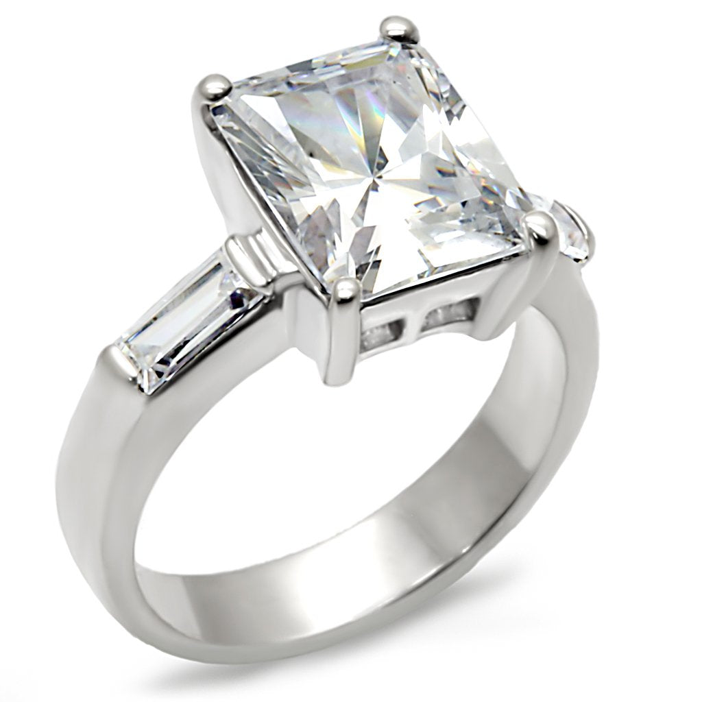 9D432 - High-Polished 925 Sterling Silver Ring with AAA Grade CZ  in Clear-0
