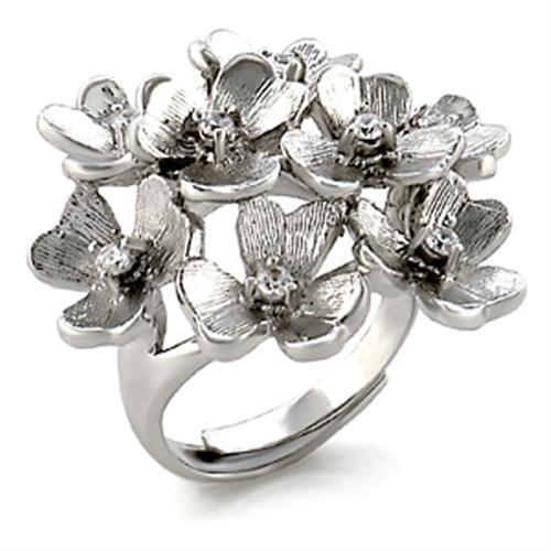 9W052 - Rhodium Brass Ring with AAA Grade CZ  in Clear-0