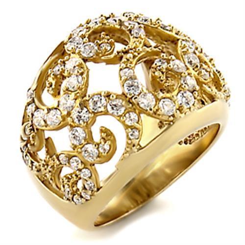 9W070 - Gold Brass Ring with AAA Grade CZ  in Clear-0