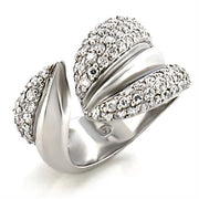 9W076 - Rhodium Brass Ring with AAA Grade CZ  in Clear-0