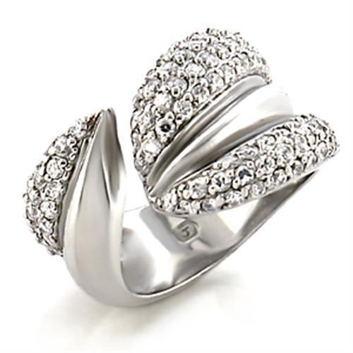 9W076 - Rhodium Brass Ring with AAA Grade CZ  in Clear-0