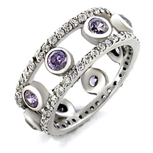 9W078 - Rhodium Brass Ring with AAA Grade CZ  in Amethyst-0