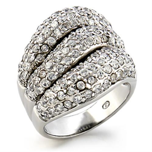 9W123 - Rhodium Brass Ring with AAA Grade CZ  in Clear-0