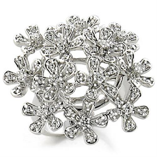 9W143 - Rhodium Brass Ring with AAA Grade CZ  in Clear-0