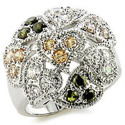 9W147 - Rhodium Brass Ring with AAA Grade CZ  in Multi Color-0