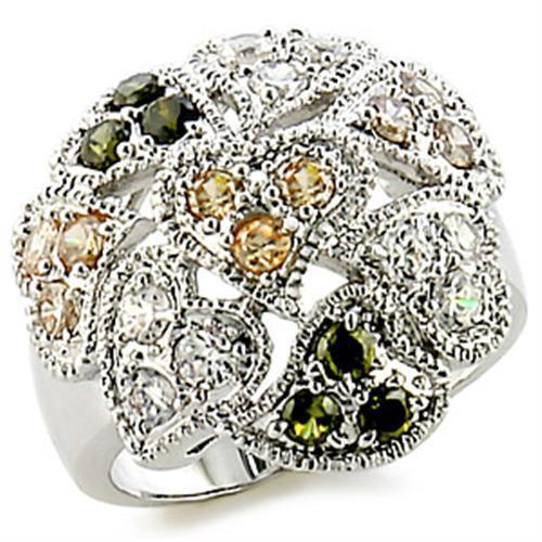 9W147 - Rhodium Brass Ring with AAA Grade CZ  in Multi Color-0