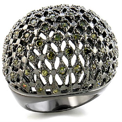 9W157 - Ruthenium Brass Ring with AAA Grade CZ  in Olivine color-0