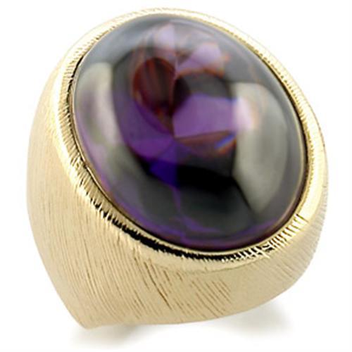 9W186 - Gold Brass Ring with AAA Grade CZ  in Amethyst-0