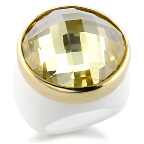 9W193 - Gold Brass Ring with AAA Grade CZ  in Citrine Yellow-0