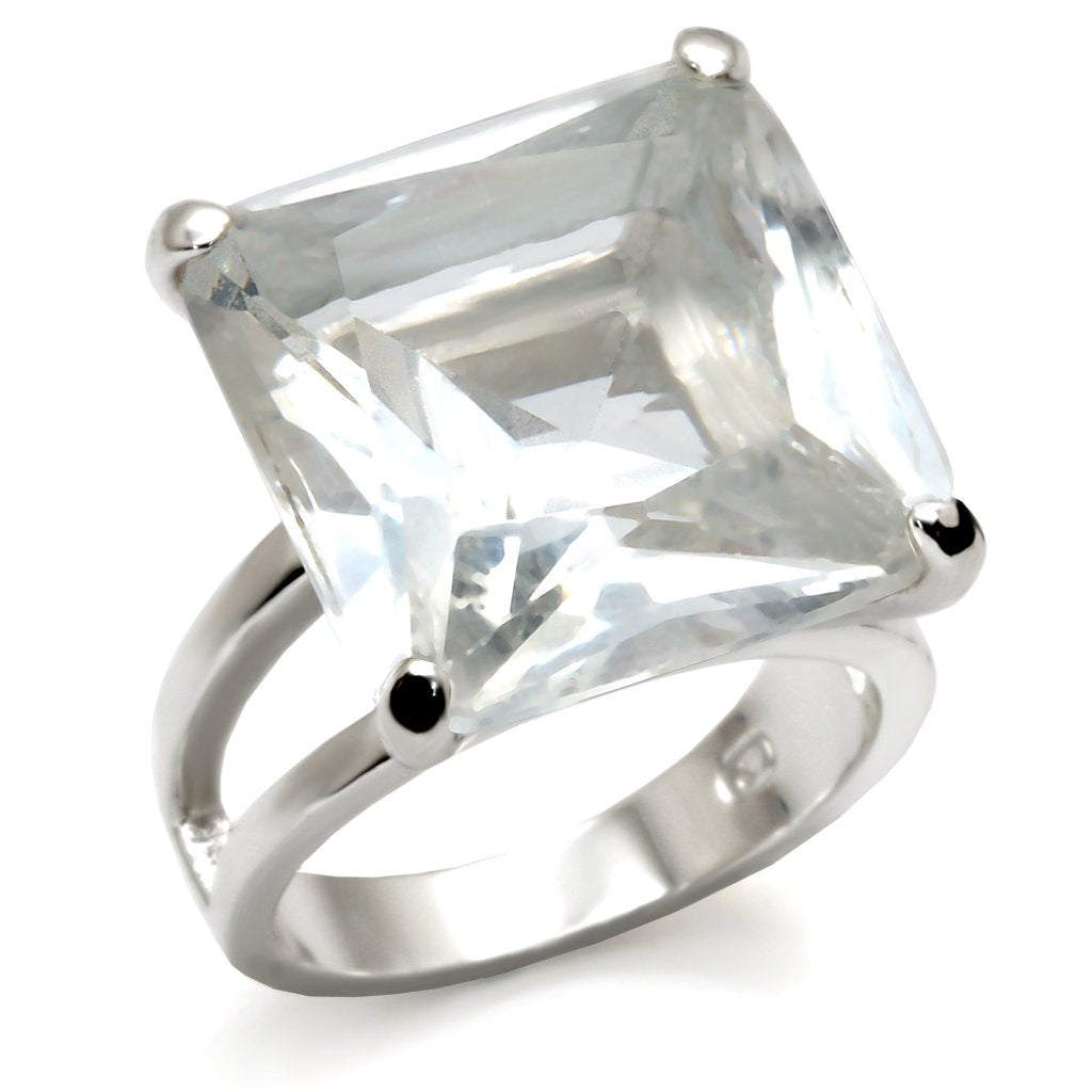 9X026 - High-Polished 925 Sterling Silver Ring with AAA Grade CZ  in Clear-0