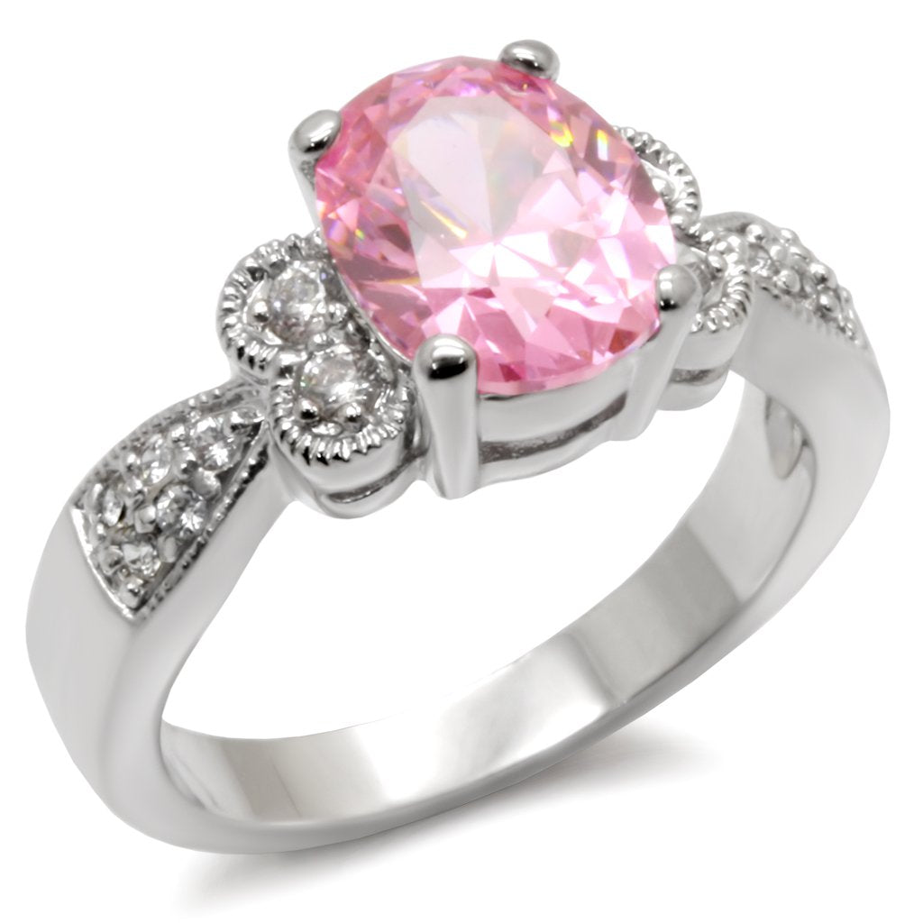 9X045 - High-Polished 925 Sterling Silver Ring with AAA Grade CZ  in Rose-0