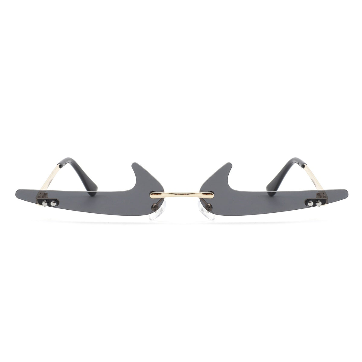 Amberlyn - Rimless Decorative Narrow Tinted Checkmark Shape Slim Glasses-1